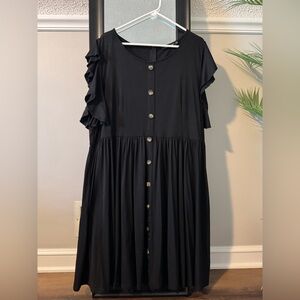 Chic Black Ruffle Sleeve Midi Dress